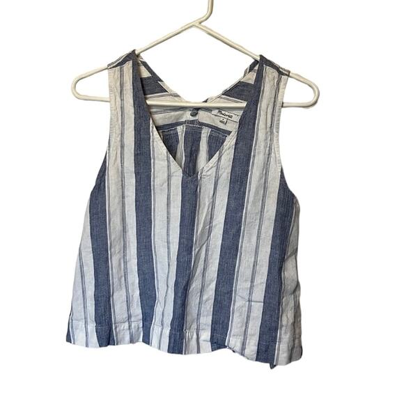 Madewell Tops - Madewell Small Blue & White Linen Blend V-Neck Side Tie Tank Top